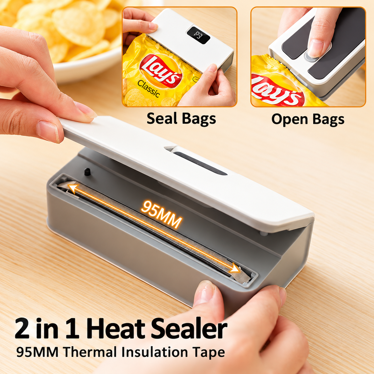 Soudeuse et coupe-sachets rechargeable 2-en-1